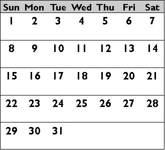 october calendar