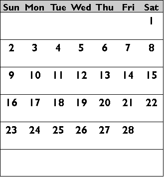 February 2014 Calendar