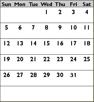 december holiday calendar