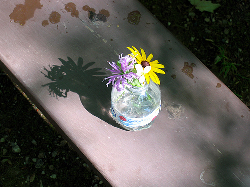 home-made vase with wildflowers