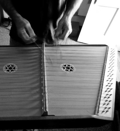 Musician's hands with hammered dulcimer