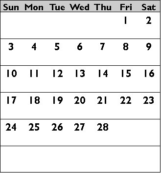 February 2013 calendar