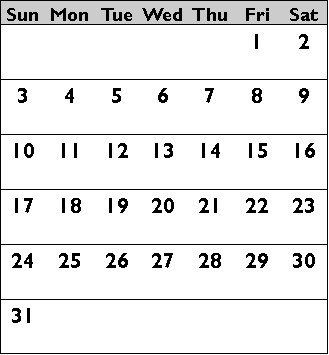 october calendar